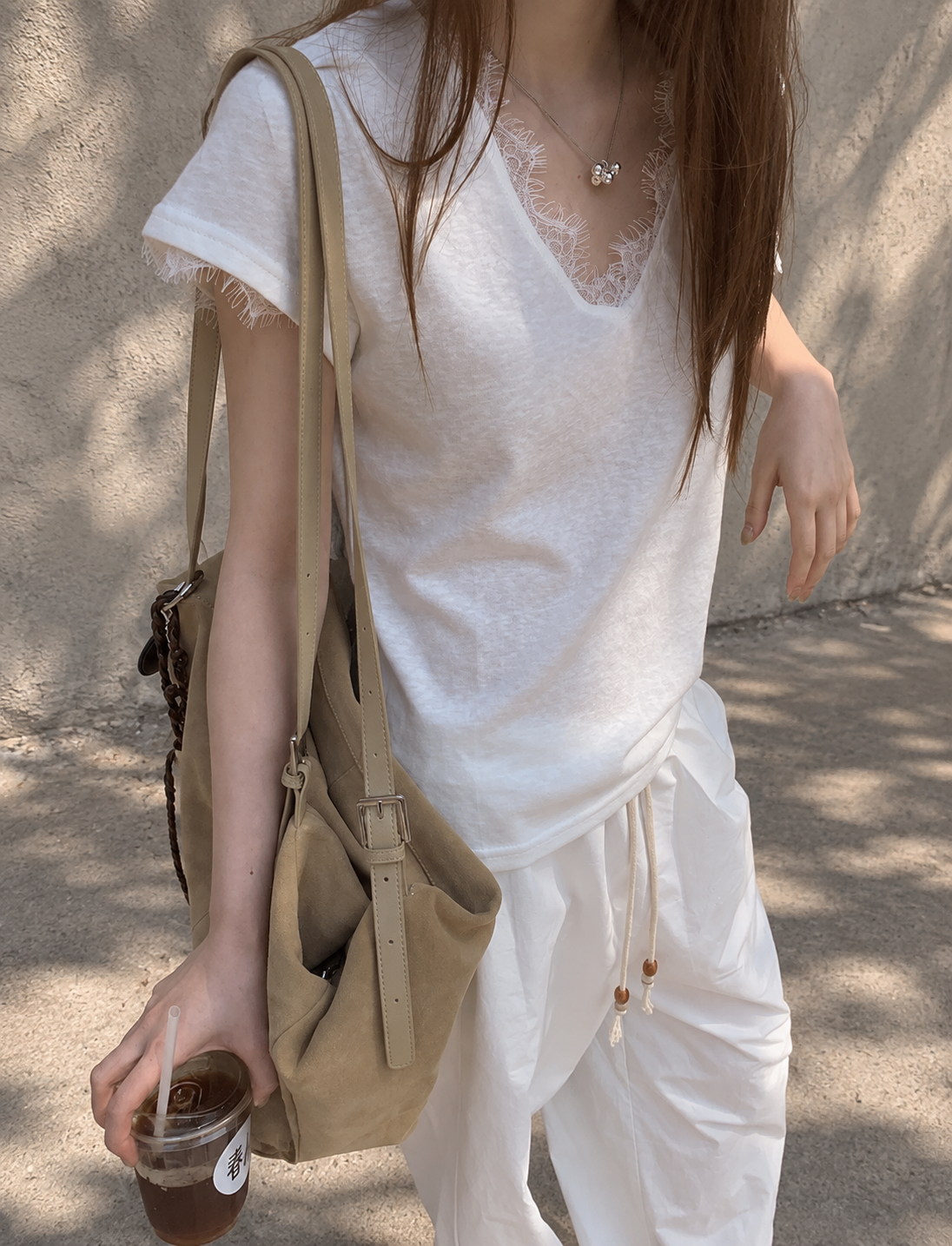Lace Patchwork V-Neck Short Sleeve Tee