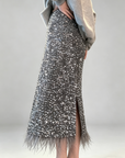 Sequin Skirt with Ostrich-Feather Trim