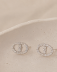 Full pavé stud earrings with a chic, luxe look