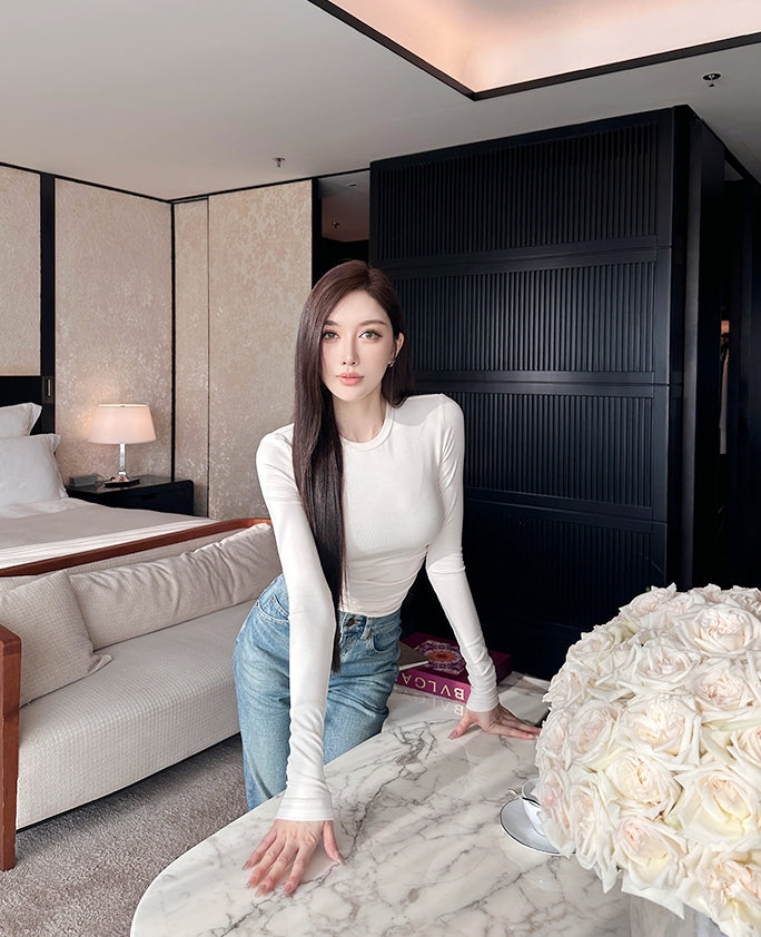 Slim Fit Long Sleeve Tee with Pony Embroidery