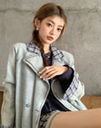 Elegant Tweed Patchwork Washed Denim Trench Coat