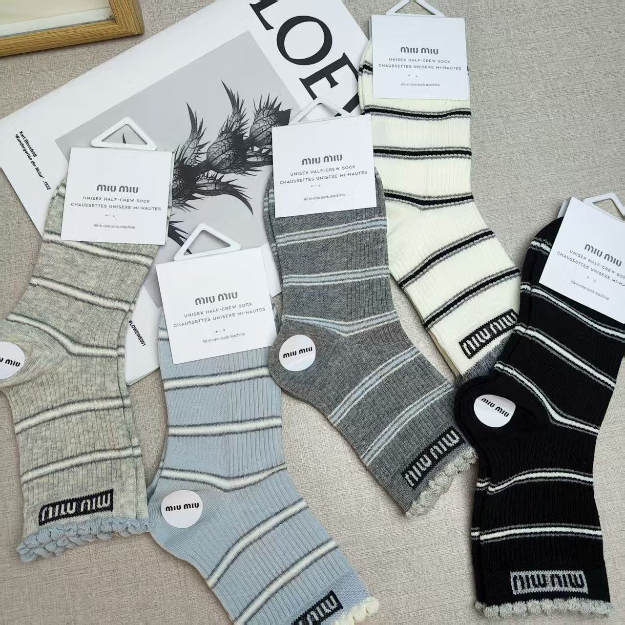 Miu Miu lace mid-calf striped socks (5 pairs/pack)