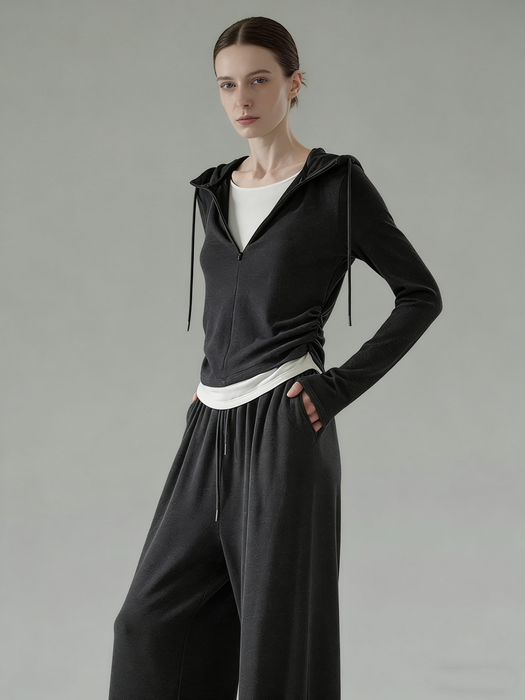 Cashmere hooded faux two-piece set