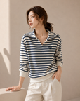 Cotton Korean-Style Striped Polo Top