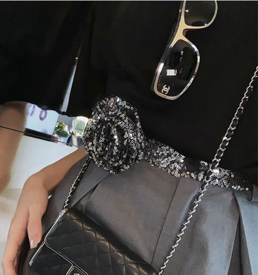Handcrafted sequin flower tailored pants