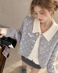 Korean-Style Layered Grey Knit Cardigan