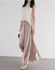 Delicate Pleated Shimmer Wide-Leg Skirt Pants