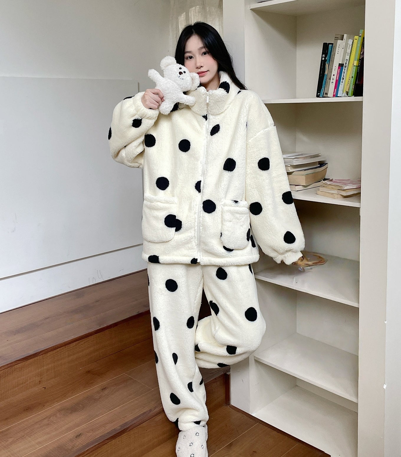New Winter Thick Fleece-Lined Flannel Loungewear Set