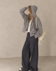 Korean-Inspired Blue Striped Hooded Zip-Up