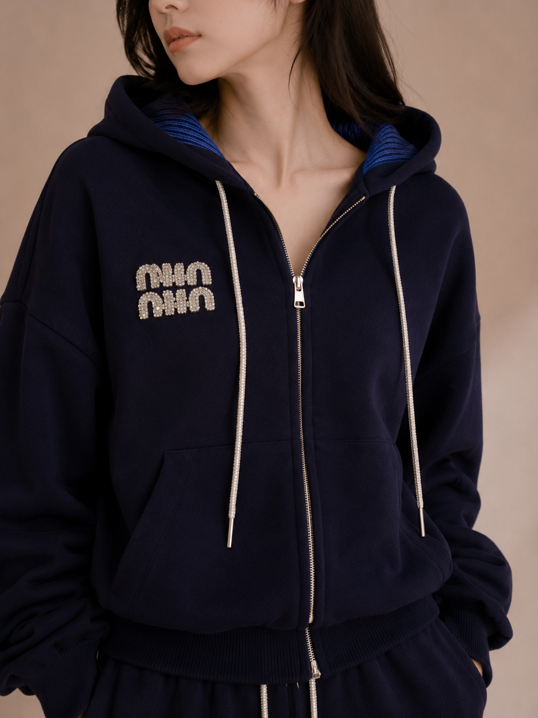 Rhinestone Logo Hooded Lounge Set