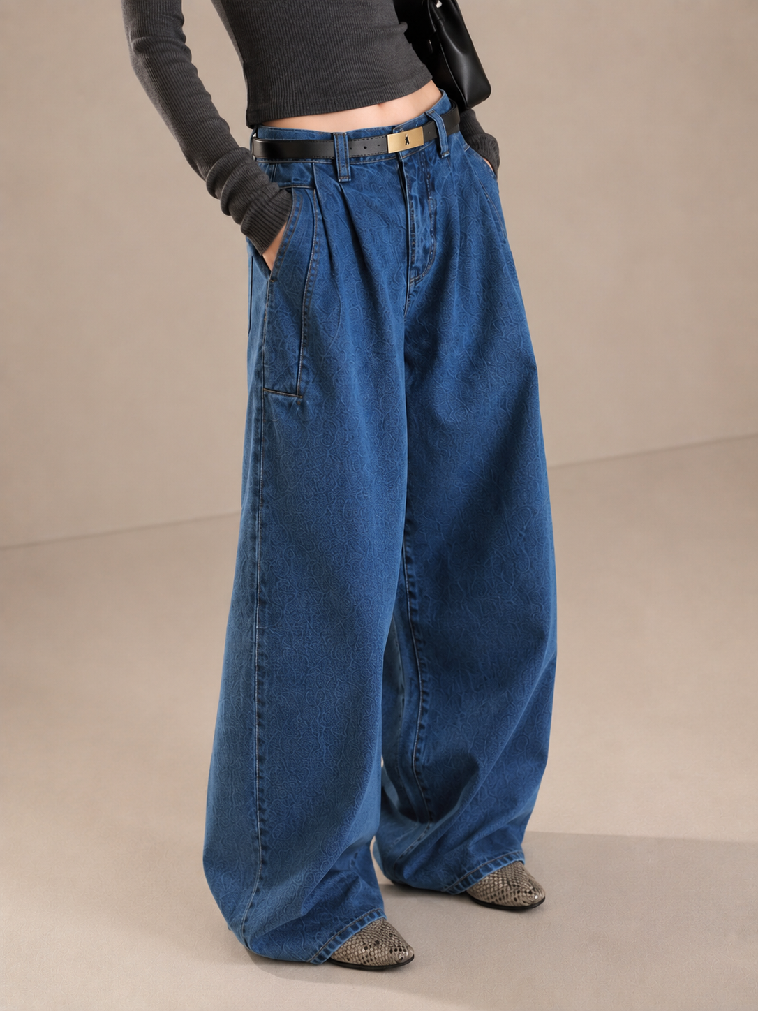 Vintage Double-Pleat Wide-Leg Jeans