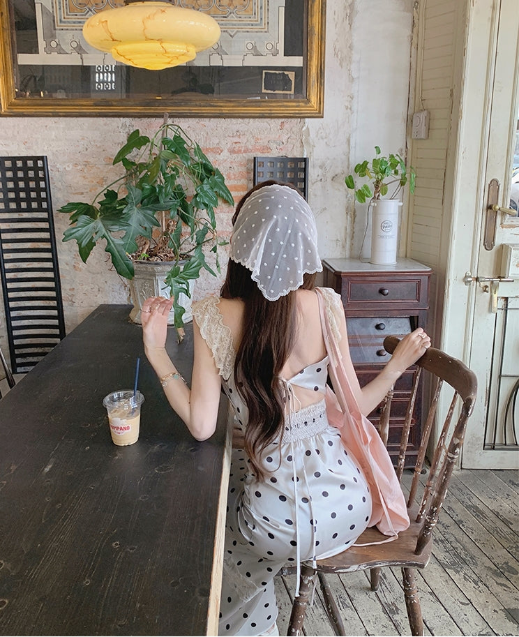 Polka Dot Satin Backless Dress