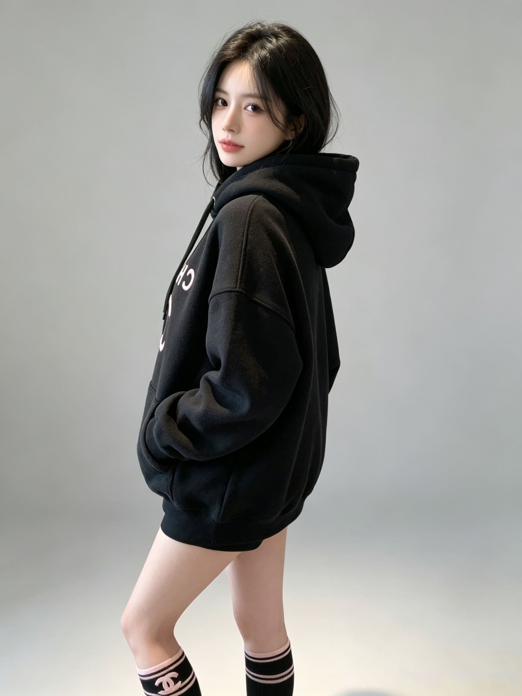 Fleece-Lined Oversized Contrast Hoodie Set