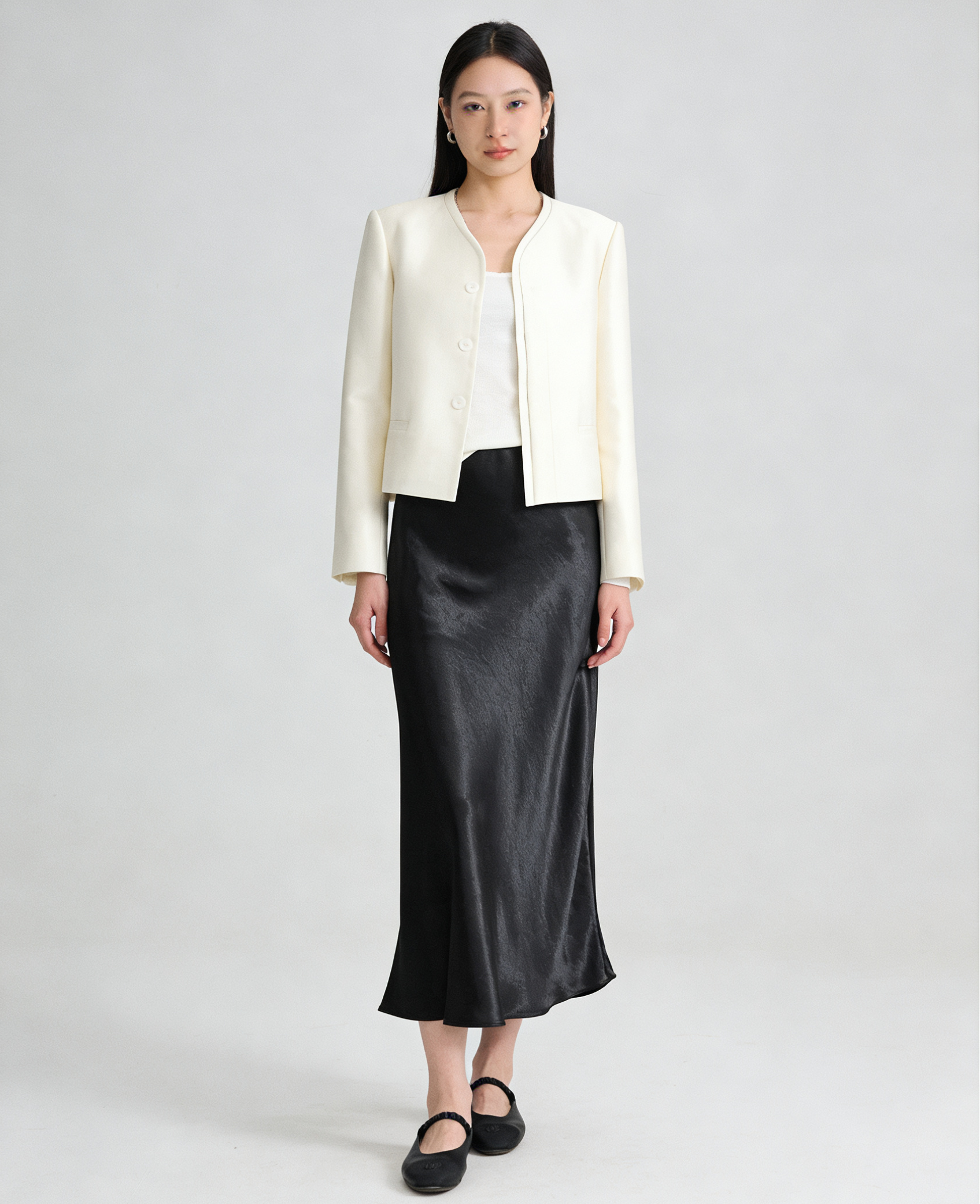 Glazed acetate satin midi skirt