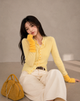 Contrast Wave-Edge Knit Cardigan
