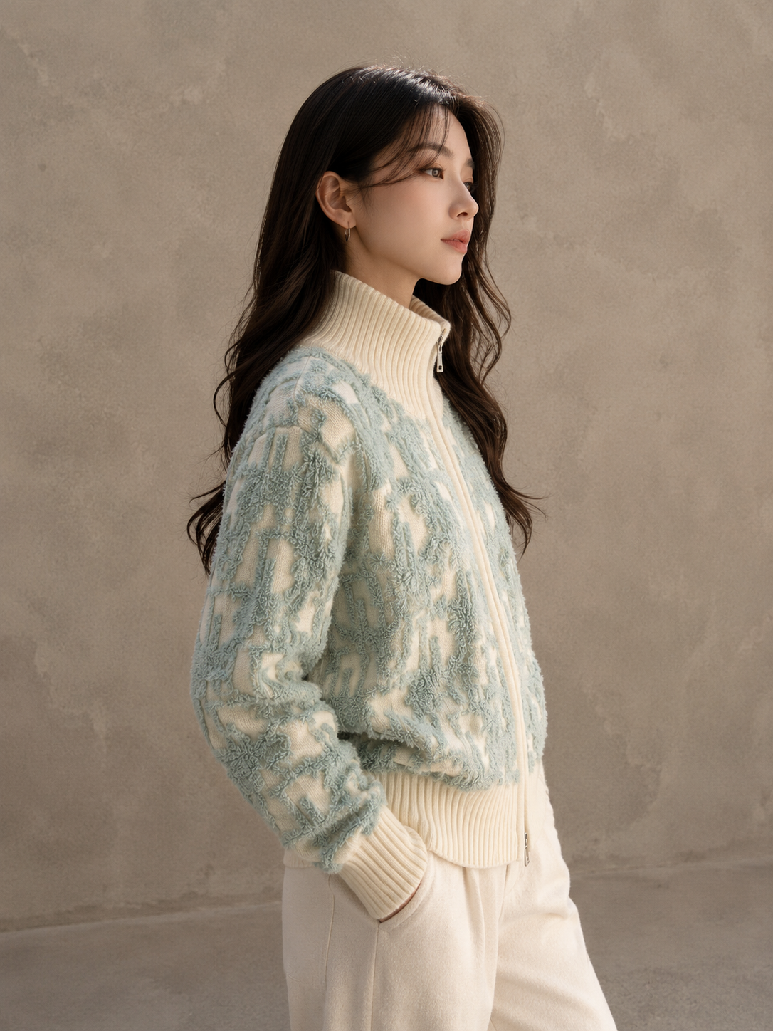 Letter Jacquard Wool Thick Jacket