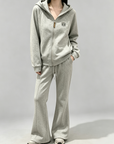 Fleece-Lined Thickened Hooded W Logo Zip Set