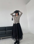 Dark Multi-Layered Irregular Gauze Skirt