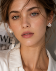 Brushed Petal Pearl Stud Earrings