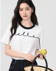 ELLE French-Style Crewneck Contrast Cotton Tee