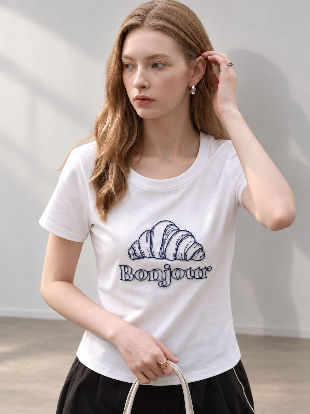 Korean-Inspired Croissant Embroidered Tee