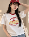 Korean-Style 3D Bread Embroidery Cotton Tee