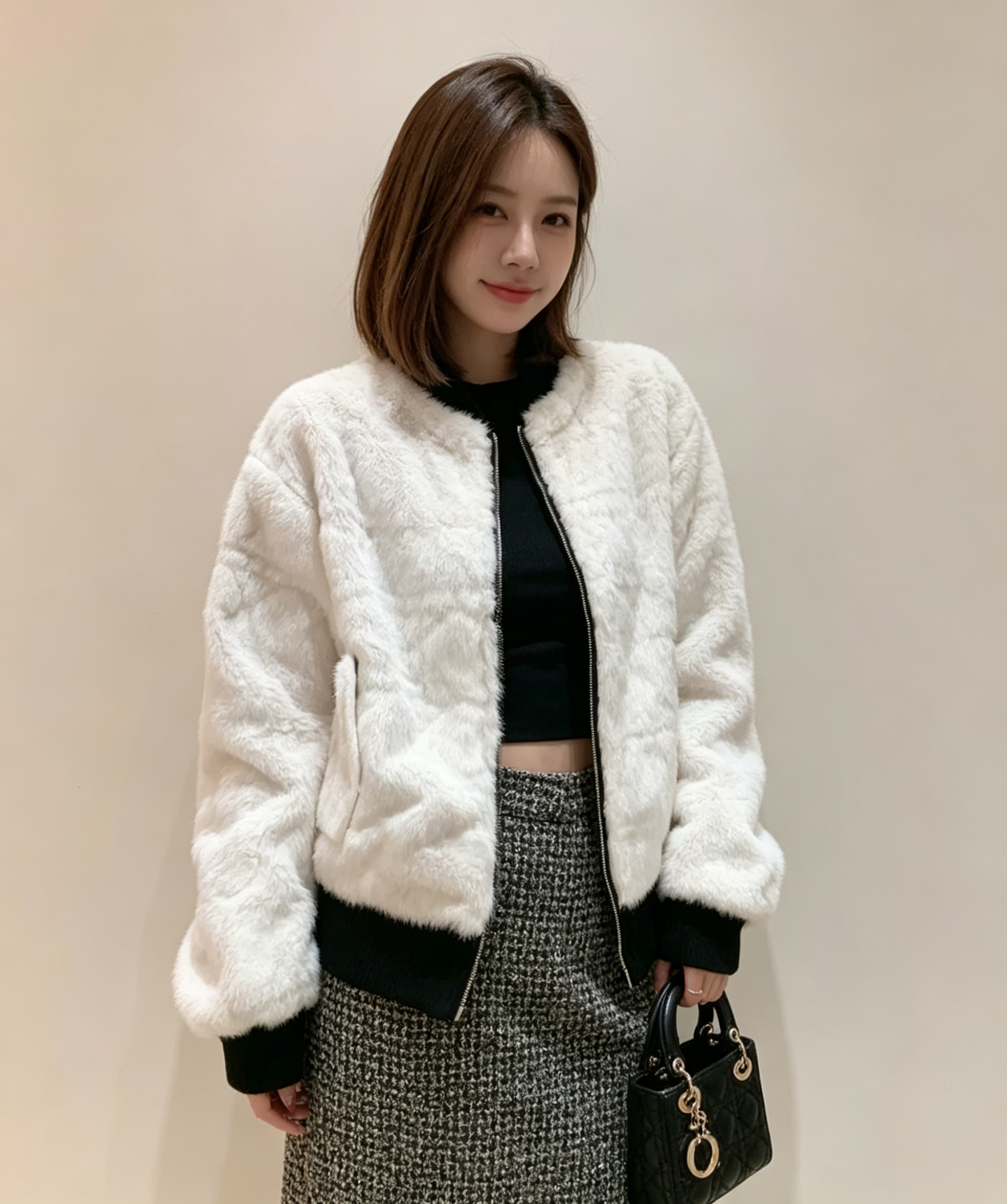Diamond Quilted Faux Mink Eco-Friendly Fur Coat