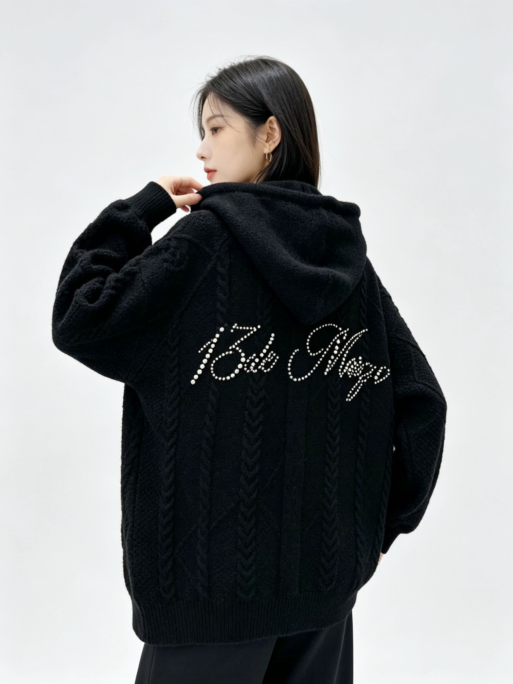Pearl Embroidered Hooded Cardigan