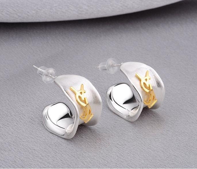 Irregular Letter 925 Silver Stud Earrings