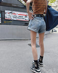 Graffiti Cuffed Denim Shorts (Belt Not Included)