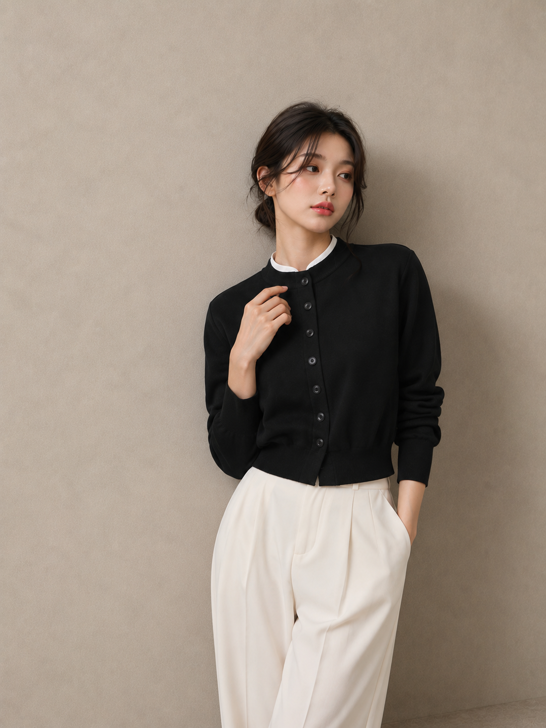Mock Neck Layered Knit Cardigan