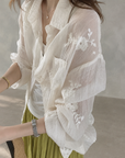 French‑style embroidered jacquard tencel shirt.