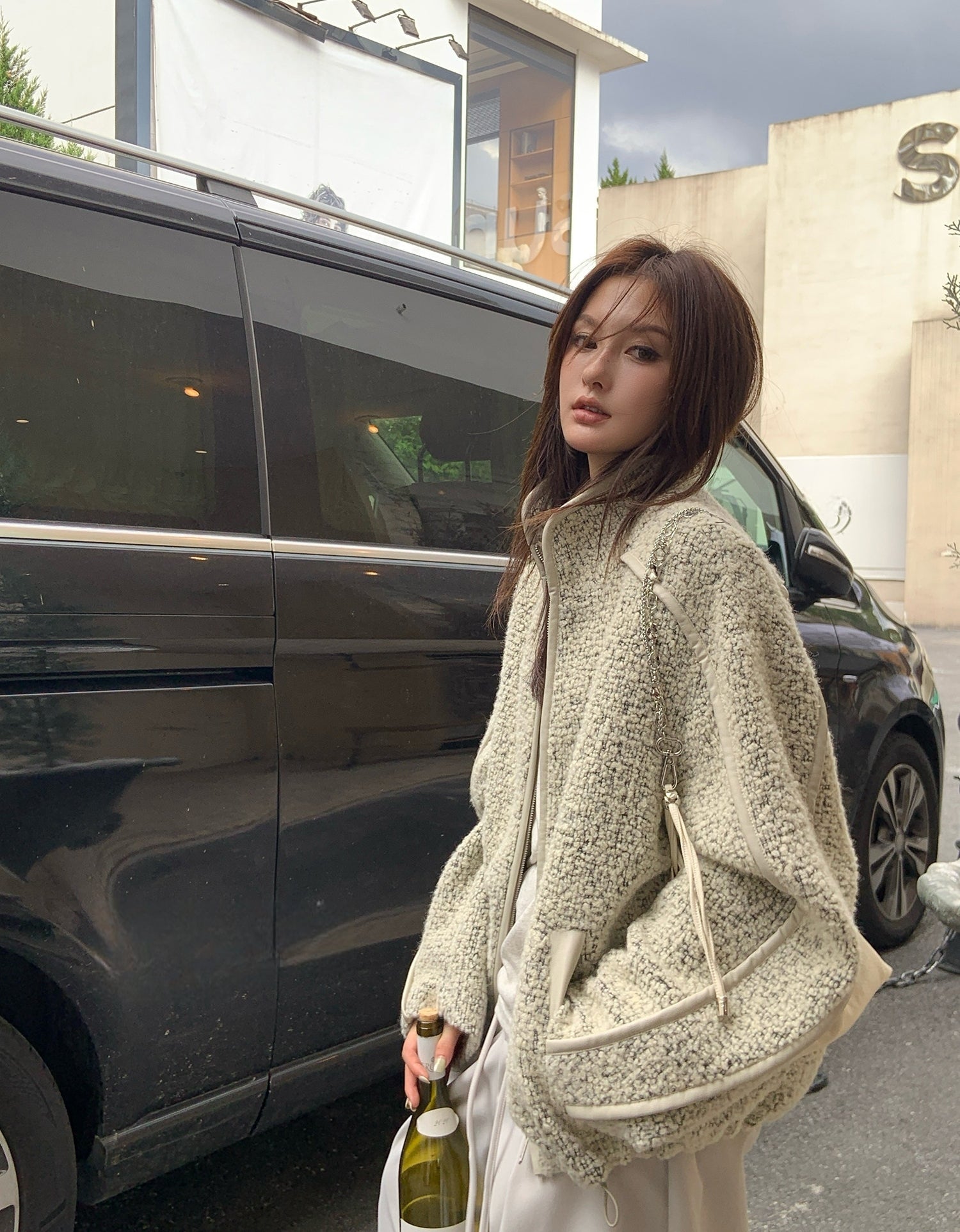 Stand Collar Wool Blend Padded Jacket