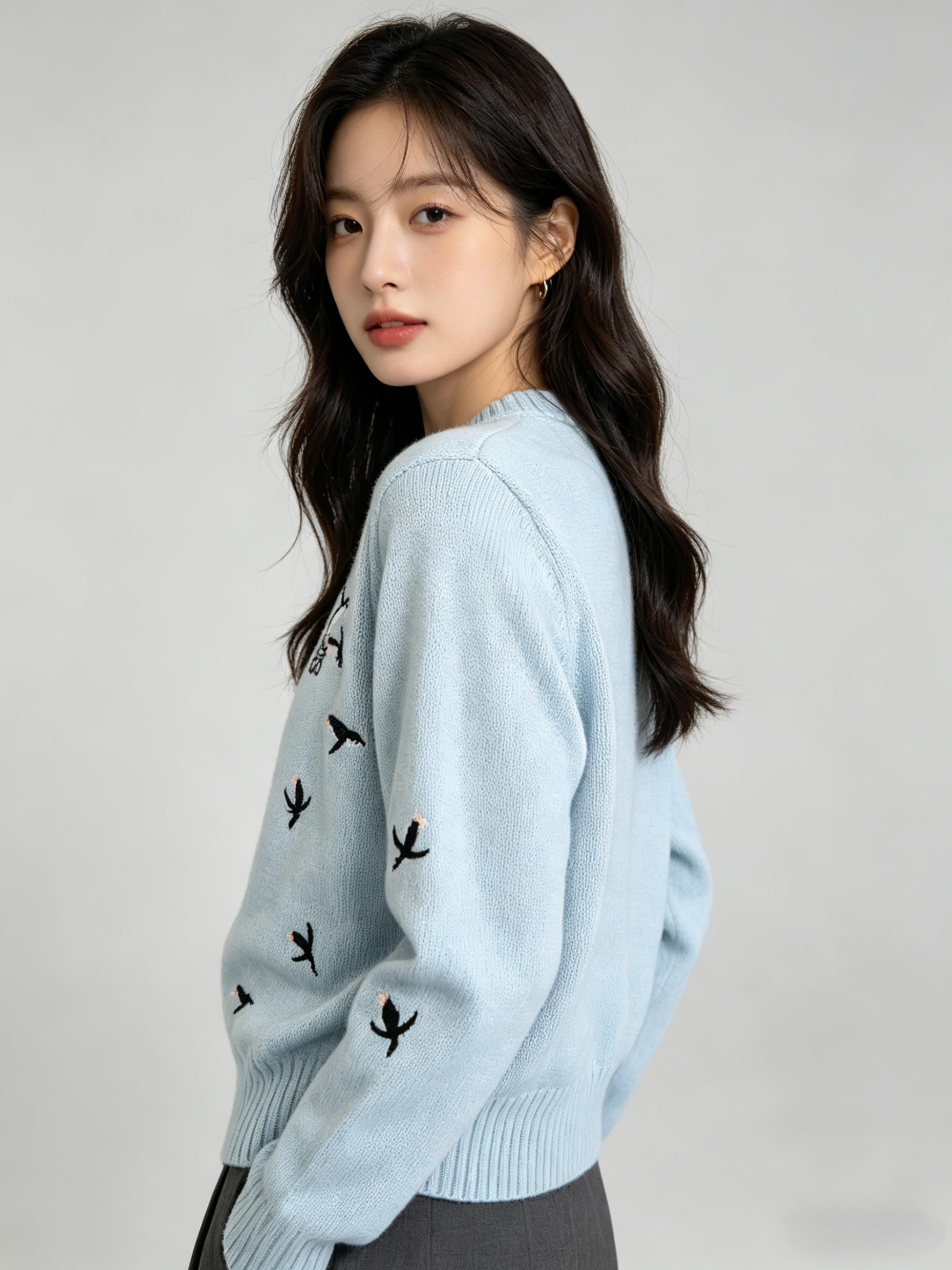 Loewe-Inspired W Embroidered Cropped Knit Sweater