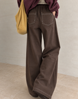 Korean Contrast Stitch Barrel Pants