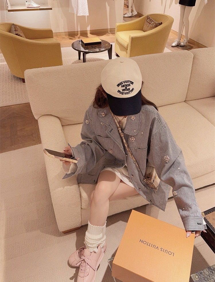 Hand-Embellished Rhinestone Stripe Jacket