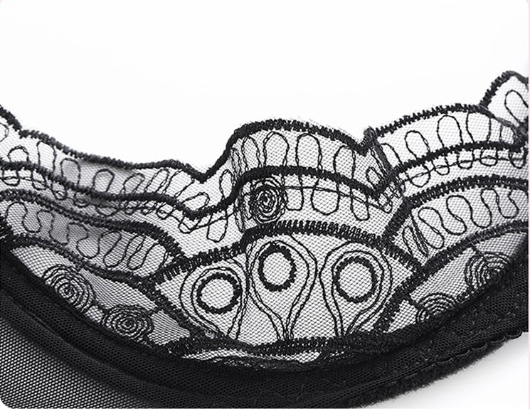 Three-Point Open-Cup Underwire Semi-Lace Bra