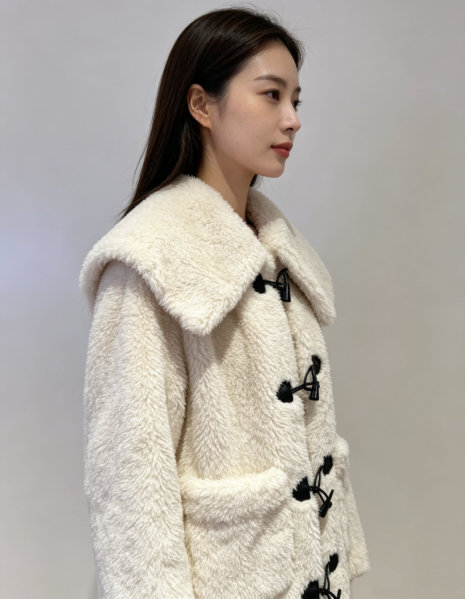 Wool-Blend Eco Faux Fur Mid-Length Coat