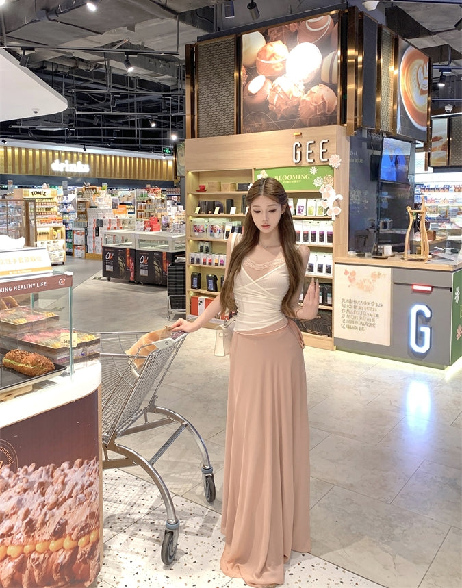 Pure-Girl Aesthetic Camisole + Midi Skirt Set