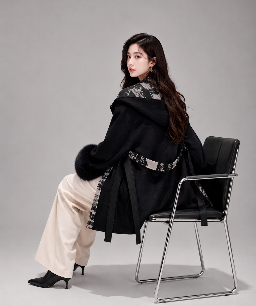Ink Print Wool Cape Coat