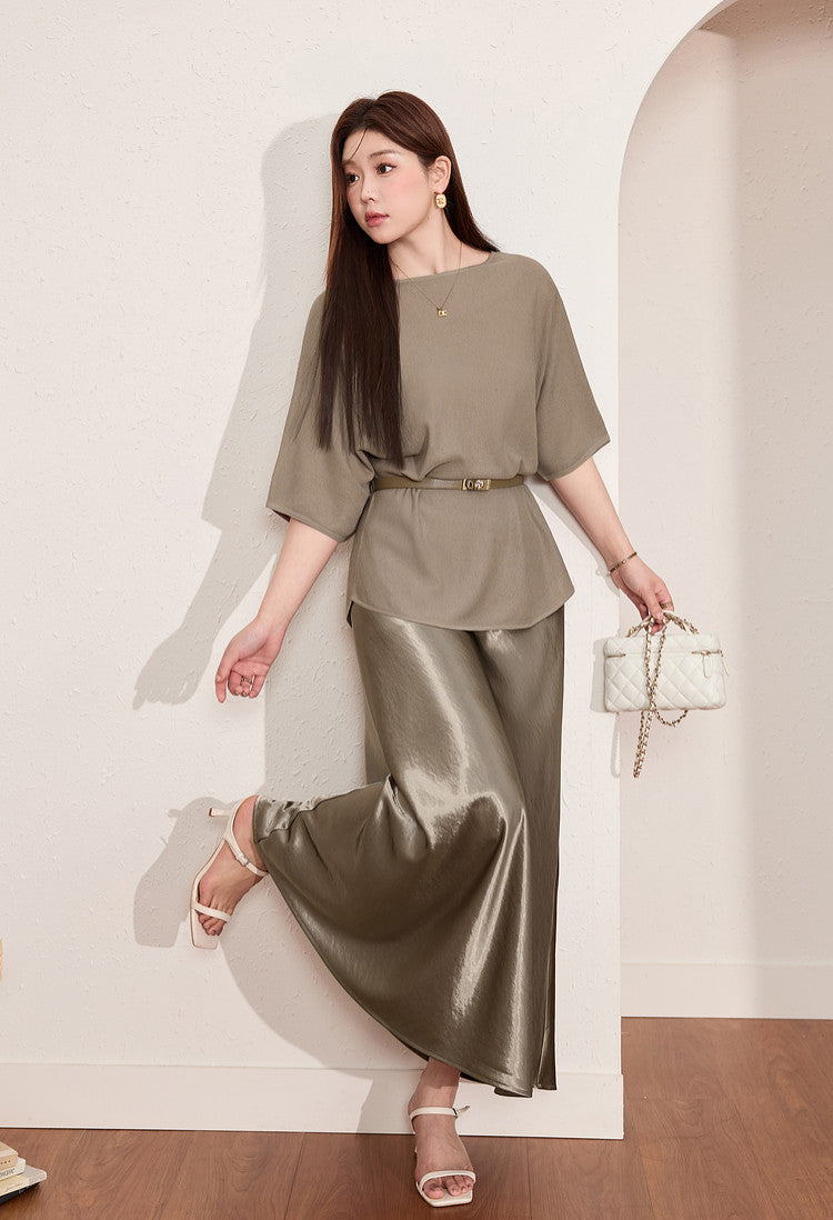 Glazed acetate satin midi skirt