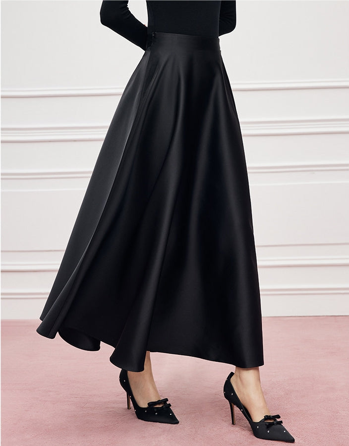 Hepburn-inspired high-waisted French A-line skirt