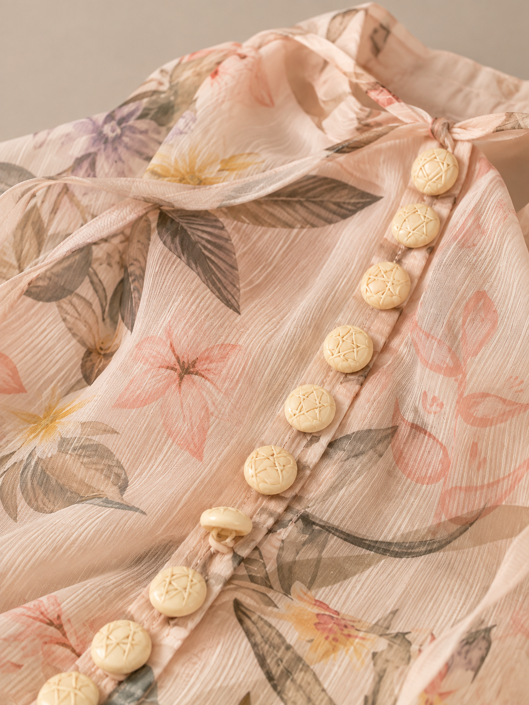Floral Drawstring Balloon Sleeve Blouse (Includes Bandeau Top)