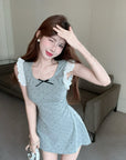 Purely Innocent Style Girl-Feel Short Flutter Sleeve Waist-Tied Dress