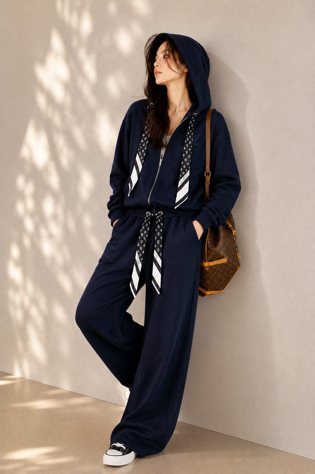 Ribbon Hoodie &amp;amp; Wide-Leg Sweatpants Set