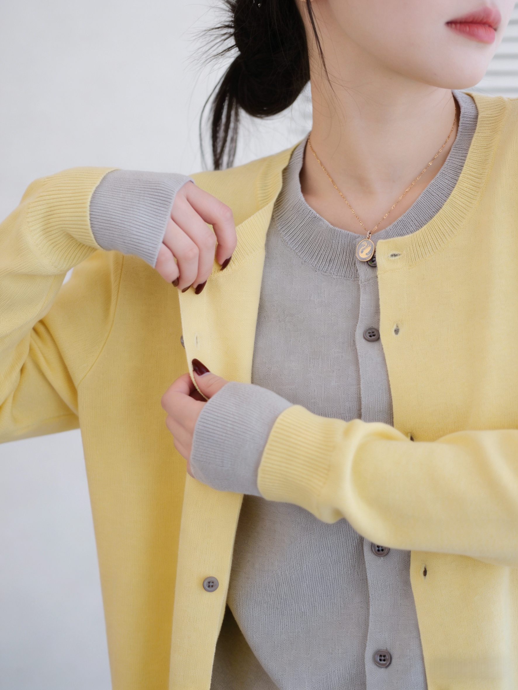 SANDRO cream yellow contrast grey wool cardigan