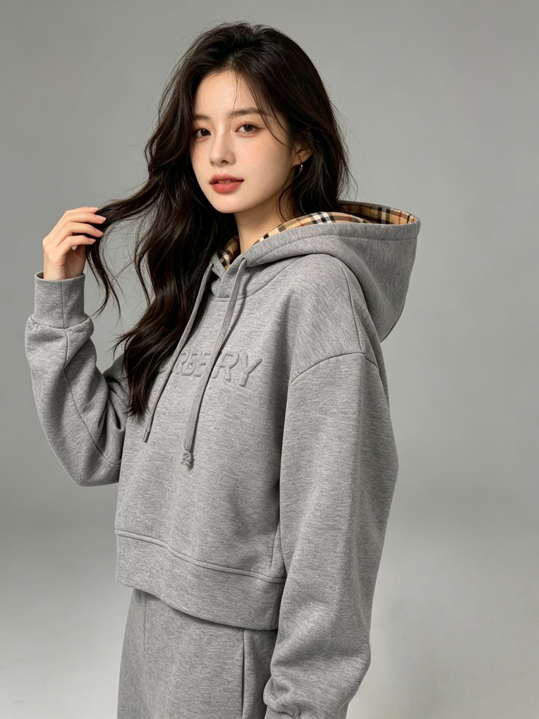 Embossed Print Hooded Sweatshirt