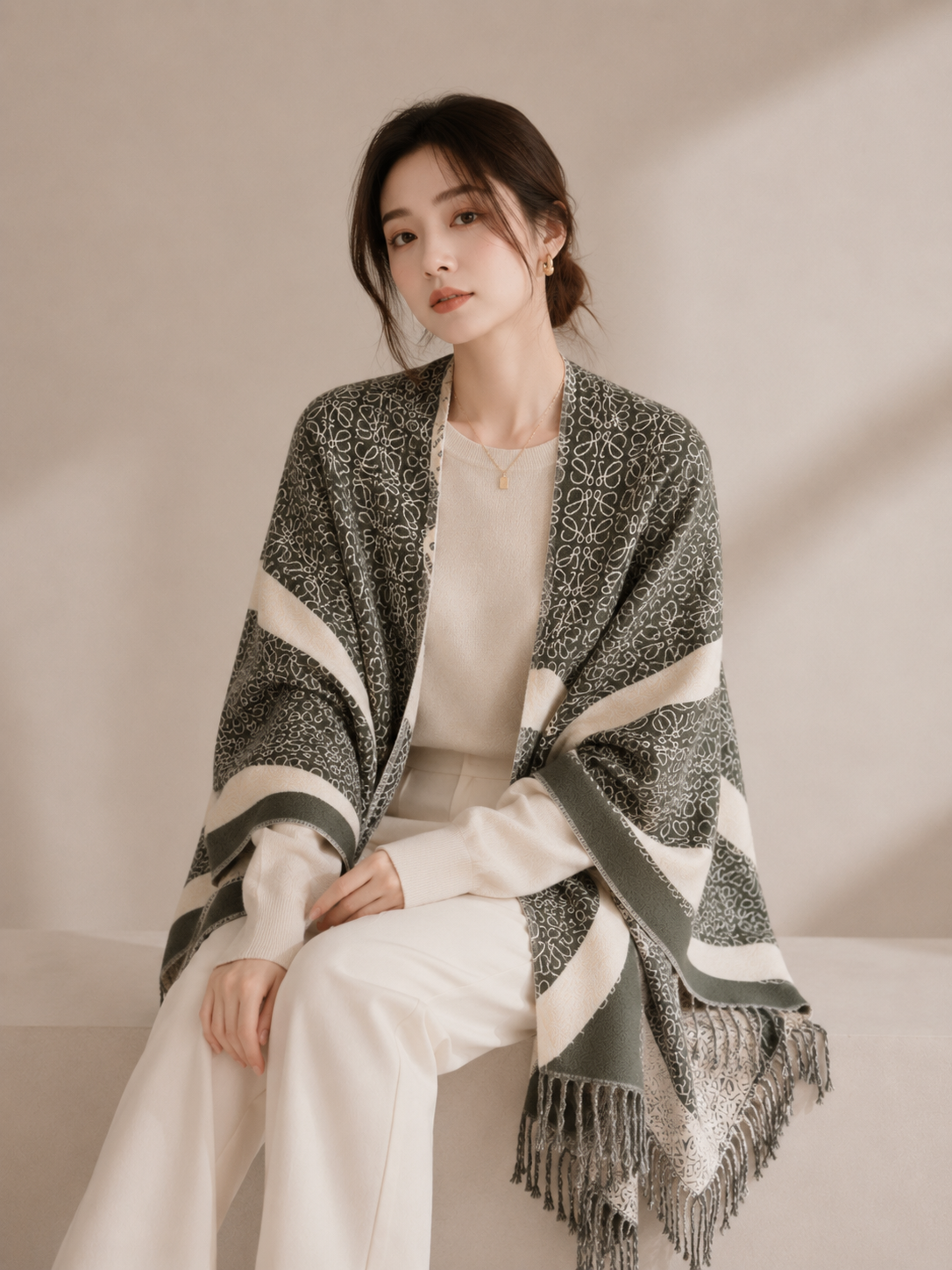 Oversized Double-Sided Cashmere Fringe Wrap