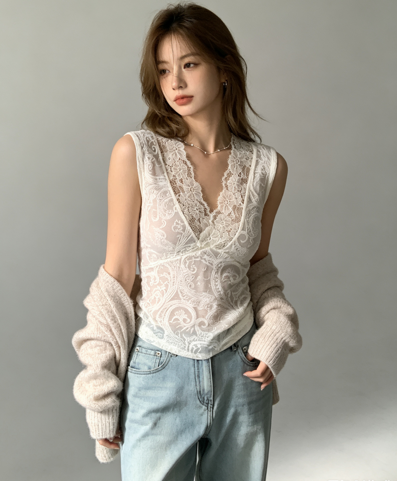Korean Style Layered Lace V-Neck Camisole