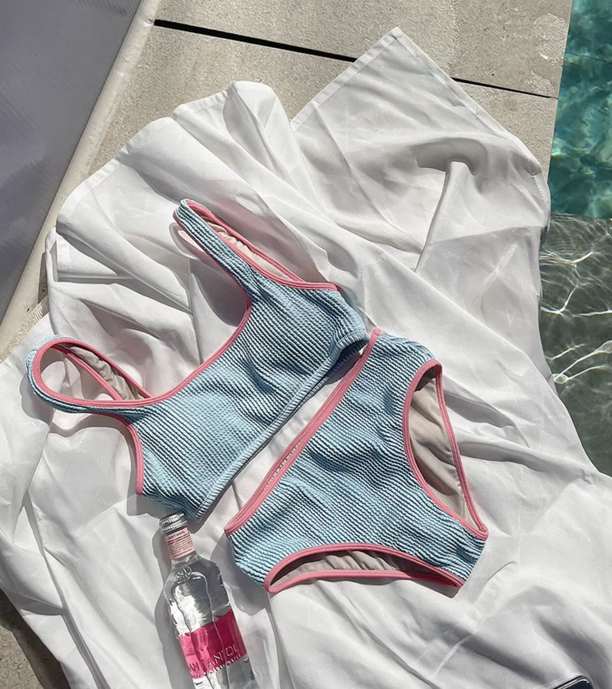 Korean Baby Blue Contrast Bikini Set